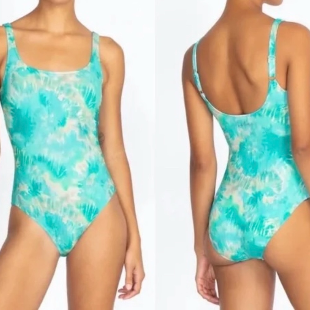 Johnny Was Calme Aqua Keys Turquoise Tie Dye/Marble One Piece Tank Swimsuit XL